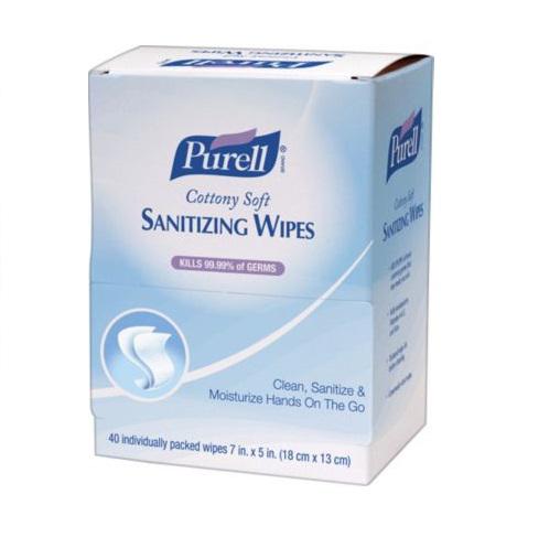 GOJO individually wrapped wipes-40 count self dispensing display box Purell program for workplace wellness 12/40ct - 9025-12