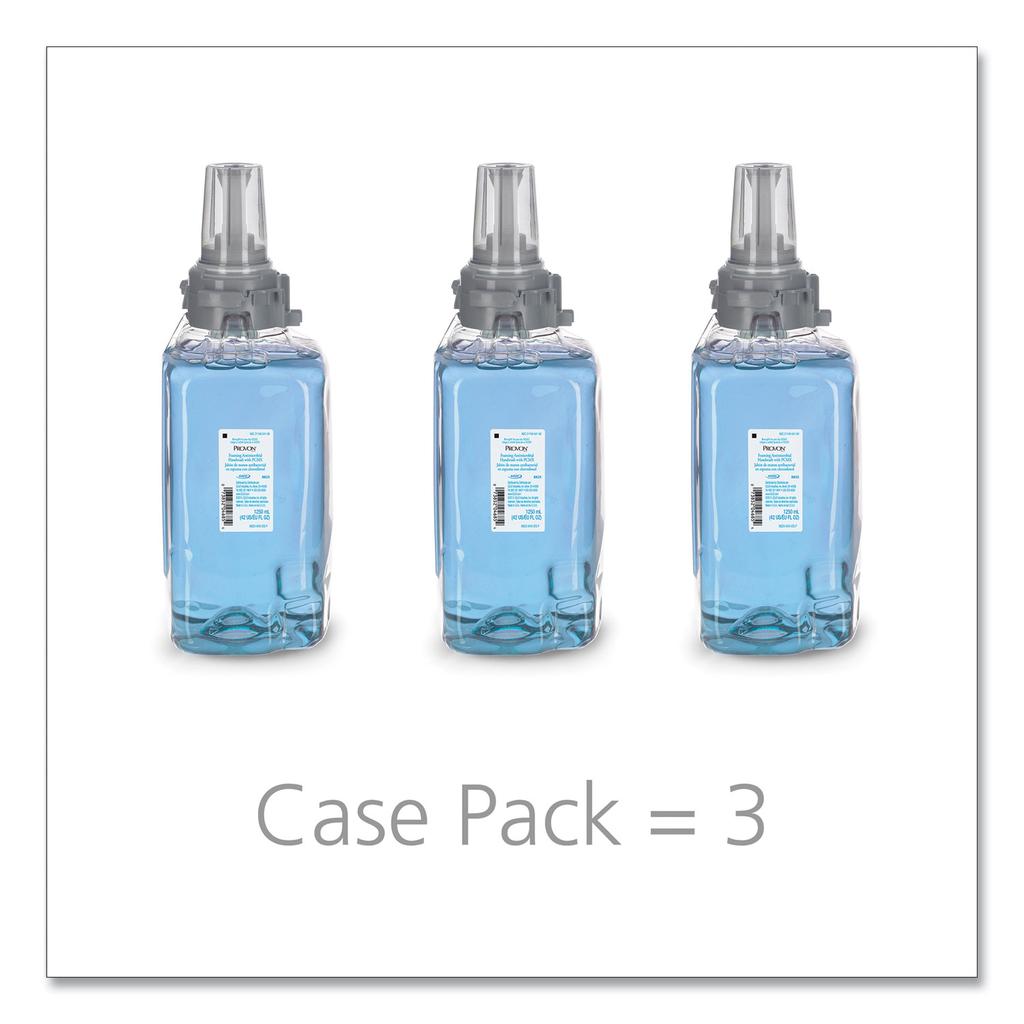 Gojo 8825-03 Provon® High Performance Antibacterial Foam Handwash, 1250mL Bottle, Fruity, Clear Slightly Hazy-Blue Green; 3/Case - 8825-03