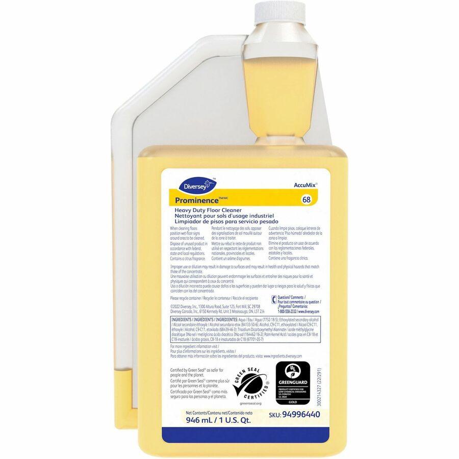 Prominence Heavy Duty Liquid Floor Cleaner, 32 oz AccuMix Bottle, Citrus, Clear Yellow; 6/Case - 94996440