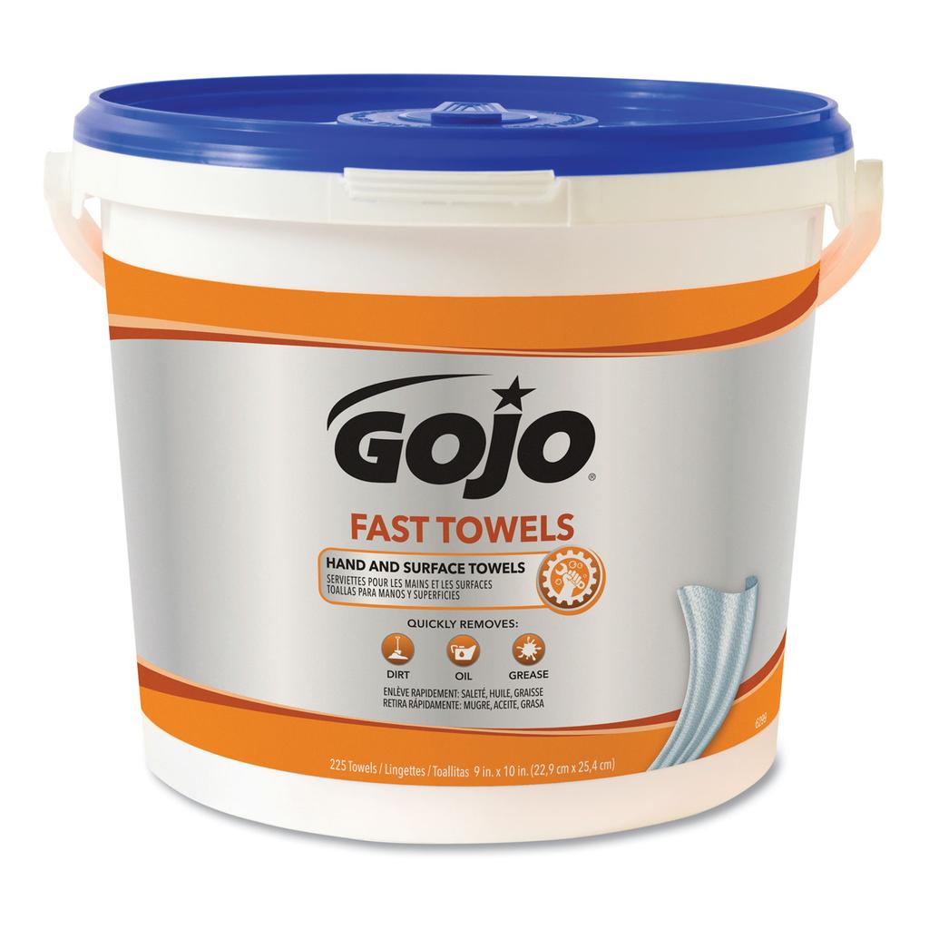 Gojo FAST TOWELS Hand Cleaning Towels, Cloth, 9 x 10, Blue 225/Bucket - GOJ629902EA