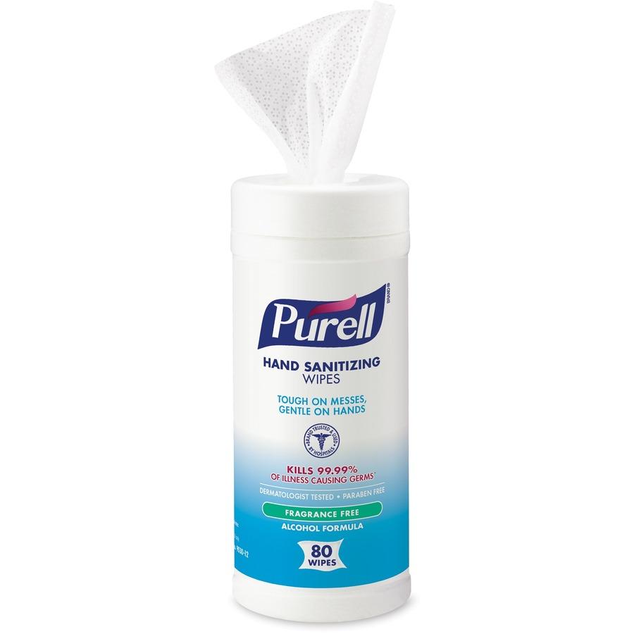 GOJO 80 count canister Purell alcohol formulation sanitizing wipes 12/80ct - 9030-12