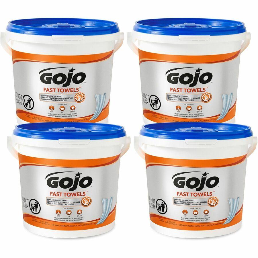 GOJO 130 count bucket fast wipes hand cleaning towels 4/130ct - 6298-04