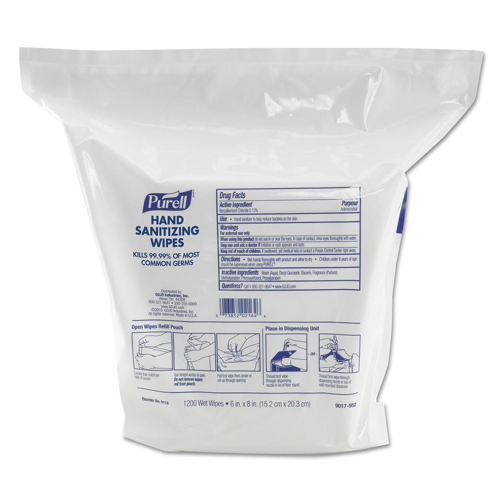 GOJO 1200 count refill Purell sanitizing wipes 2/1200ct - 9118-02