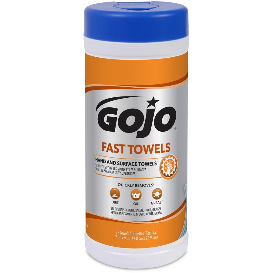 GOJO 25 count canister fast wipes hand cleaning towels, 6/25ct - 6282-06