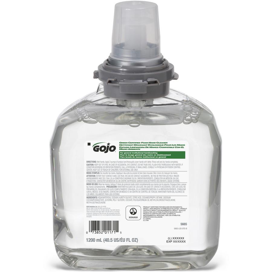 GOJO® TFX™ Green Certified Foam Hand Cleaner, Fragrance-Free, 1200 mL Refill for GOJO® , 2/CT - 5665-02