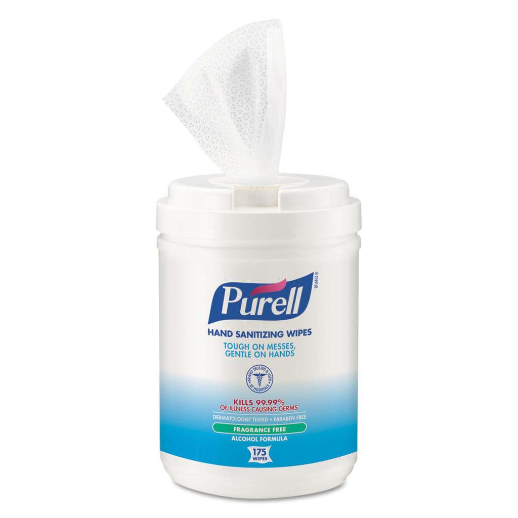 GOJO 175 count canister Purell alcohol formulation sanitizing wipes 6/175ct - 9031-06